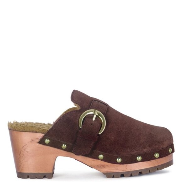 PRUNUS BUCKLED SUEDE ROUND TOE MULE CLOGS Brown Size 8 - Picture 3 of 7